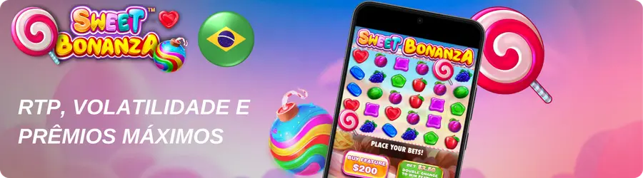 Sweet Bonanza com destaque para RTP, volatilidade e prêmios máximos