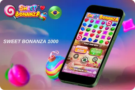 Sweet Bonanza 1000 no celular com grade de símbolos coloridos