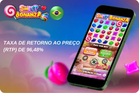 Sweet Bonanza no mobile destacando o RTP de 96,48%